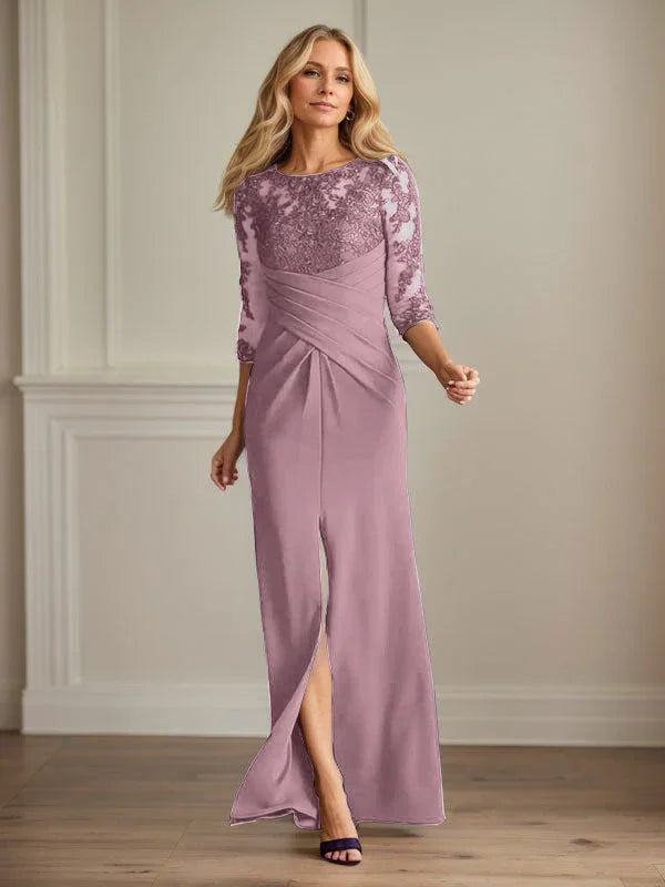Abito da madre della sposa in crepe elasticizzato con fodera in pizzo color prugna