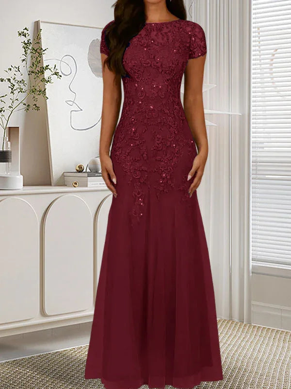 Abito in tulle con scollo a sirena e paillettes blu marina scuro