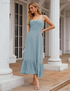 Numbersea Vestido de Dama de Honra em Chiffon com Alças Finas, Comprimento ao Tornozelo, Formal, Corte em A, para Cocktail e Festa de Regresso a Casa para Jovens SEA28028