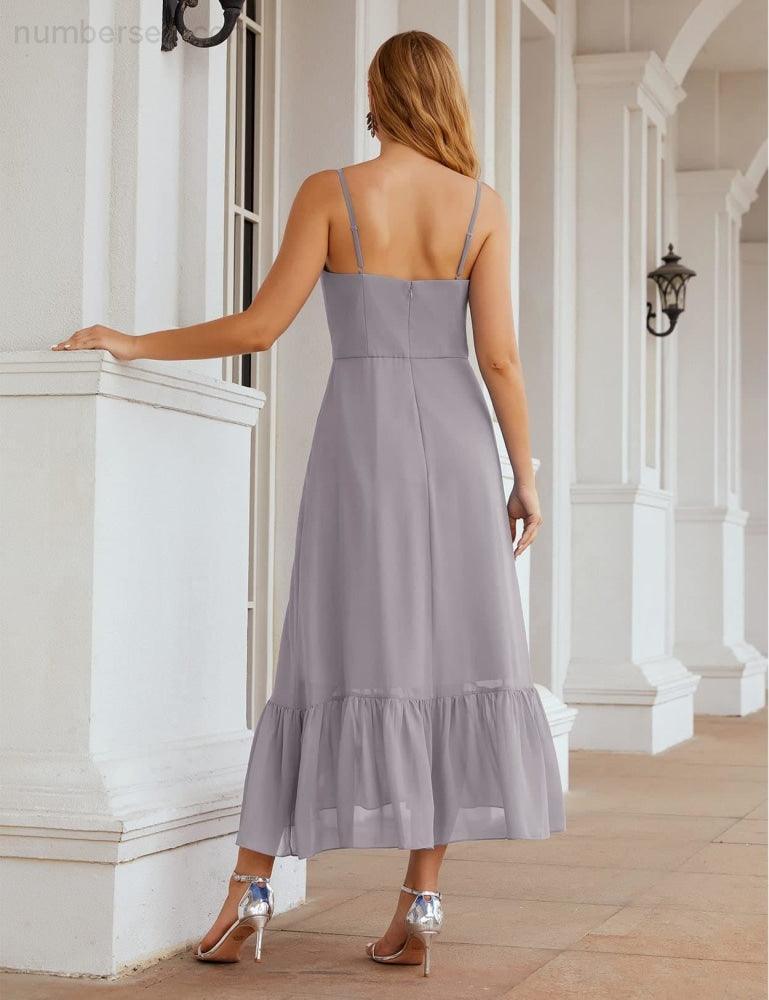 Numbersea Vestido de Dama de Honra em Chiffon com Alças Finas, Comprimento ao Tornozelo, Formal, Corte em A, para Cocktail e Festa de Regresso a Casa para Jovens SEA28028