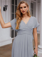 Chiffon Bridesmaid Dresses Long Formal Evening Prom Mother of The Bride Dress with Flutter Sleeve SEA28040