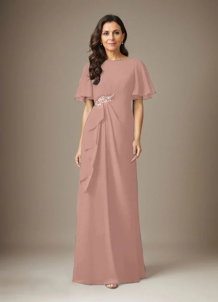 Abito a guaina blu scuro in chiffon con perline