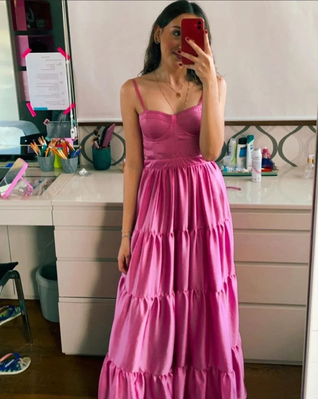Vestido longo modesto de noite com alças finas em linha A Y4283