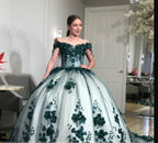 Vestido de Baile com Ombros Descobertos e Flores 3D Vestidos Doces de Aniversário 15 16 Vestidos de Quinceanera Y1475