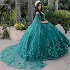Vestido de Princesa para Quinceanera com Ombros Descobertos, Decote Coração, Bordados e Flores 3D, Vestido de Bola com Capa, Tule, Roupa de Festa Y4334