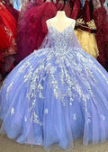 Robe de bal violette à bretelles spaghetti et col en V avec applications, robe de seize ans, robe de quinceañera, Y2456