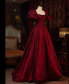 Vestidos de noite compridos até ao chão, de mangas curtas, cor vinho, vestidos formais de baile Y6973