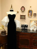 Vestido de Noite Elegante Preto e Branco com Ombros Descobertos e Cauda de Sereia Vestido de Baile Y8598