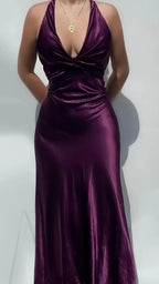 Vestido largo de noche de satén con escote en V sexy Vestido largo de gala Y7781