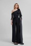 Chiffon One Shoulder Jumpsuits With Half Sleeves For Mother Of The Bride