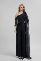 Chiffon One Shoulder Jumpsuits With Half Sleeves For Mother Of The Bride