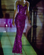 Vestido de Baile Sereia Sexy em Renda com Alças Finas Roxo Vestido de Noite Y8204
