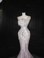 Vestido de Baile Formal de Sereia com Tule Lavanda e Contas Glamouroso Vestido de Noite Y8669