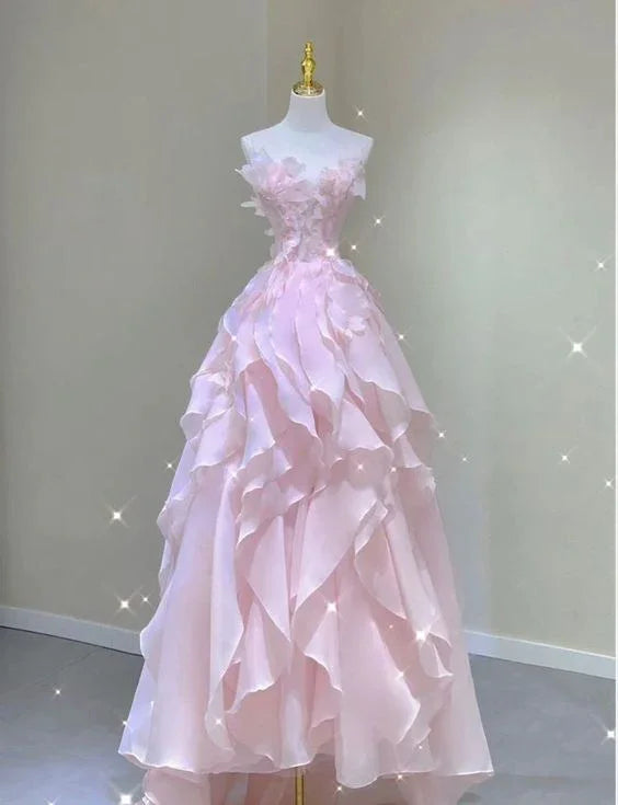 Traumhaftes rosa Kleid mit Rüschen für Prinzessinnen, rosa Ballkleid Y1971
