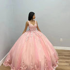 Vestidos cor-de-rosa para Quinceañera com Aplicações de Renda Vestido de Baile Mexicano para 15º Aniversário Y4675