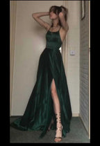 Vestido largo de satén para mujer con tirantes finos, línea A, formal para baile de graduación y noche Y4493