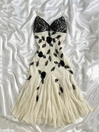 Vestido de fiesta largo de noche sirena con encaje de gasa marfil adornado con cuentas Y8305