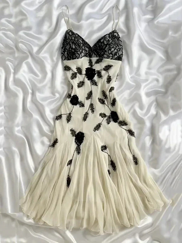 Vestido de fiesta largo de noche sirena con encaje de gasa marfil adornado con cuentas Y8305