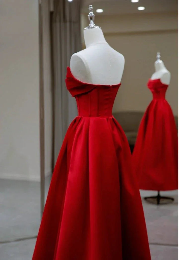 Vestido de noche elegante de satén sin espalda con cuello plano, plisado, largo hasta el suelo, línea en A, vestido de gala Y6815