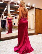 Meerjungfrau Spaghettiträger Satin Ballkleid mit Schlitz