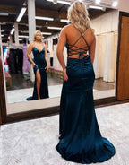 Meerjungfrau Spaghettiträger Satin Ballkleid mit Schlitz