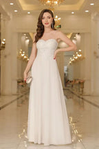 Vestido de noite elegante em chiffon sem mangas com decote redondo e apliques de renda para dama de honor