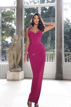 Elegante abito da sera lungo a sirena con spalline, perline, senza maniche, fino a terra