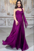 Elegante abito lungo viola a linea ad A senza spalline con allacciatura per ballo di fine anno