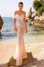 Robe de mariée élégante sirène à une épaule et décolleté en cœur
