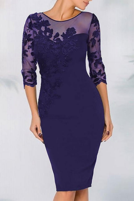 Vestidos Elegantes Curtos de Cetim Preto com Renda para Mãe da Noiva com Mangas