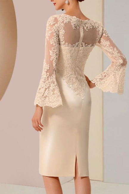 Elegantes vestidos cortos de encaje satinado para madre de la novia con mangas largas