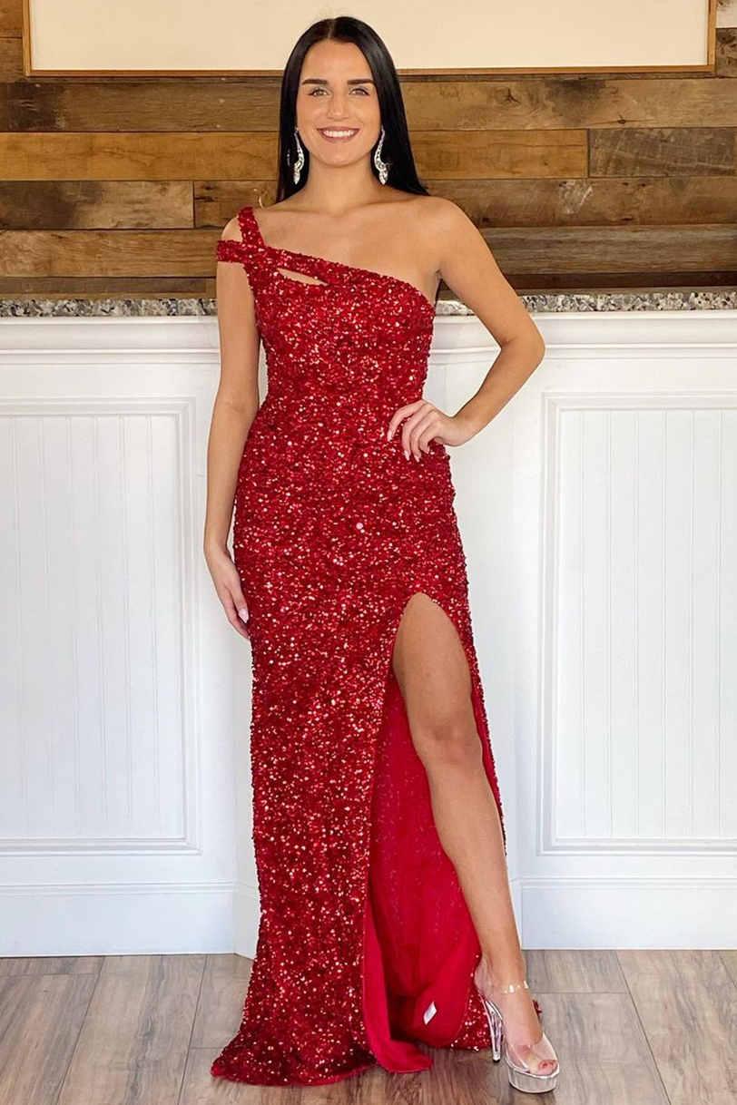 Vestido de fiesta de una sola tira con abertura SYP115