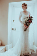 Robe de mariée élégante à manches longues avec dos en V et dentelle