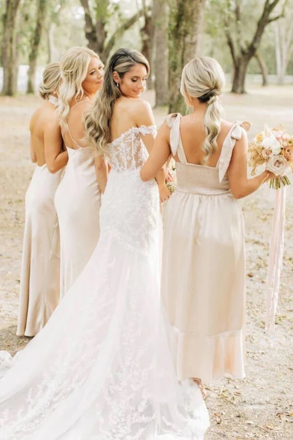 Robes longues simples en satin élégantes pour demoiselles d'honneur, robe de cortège nuptial