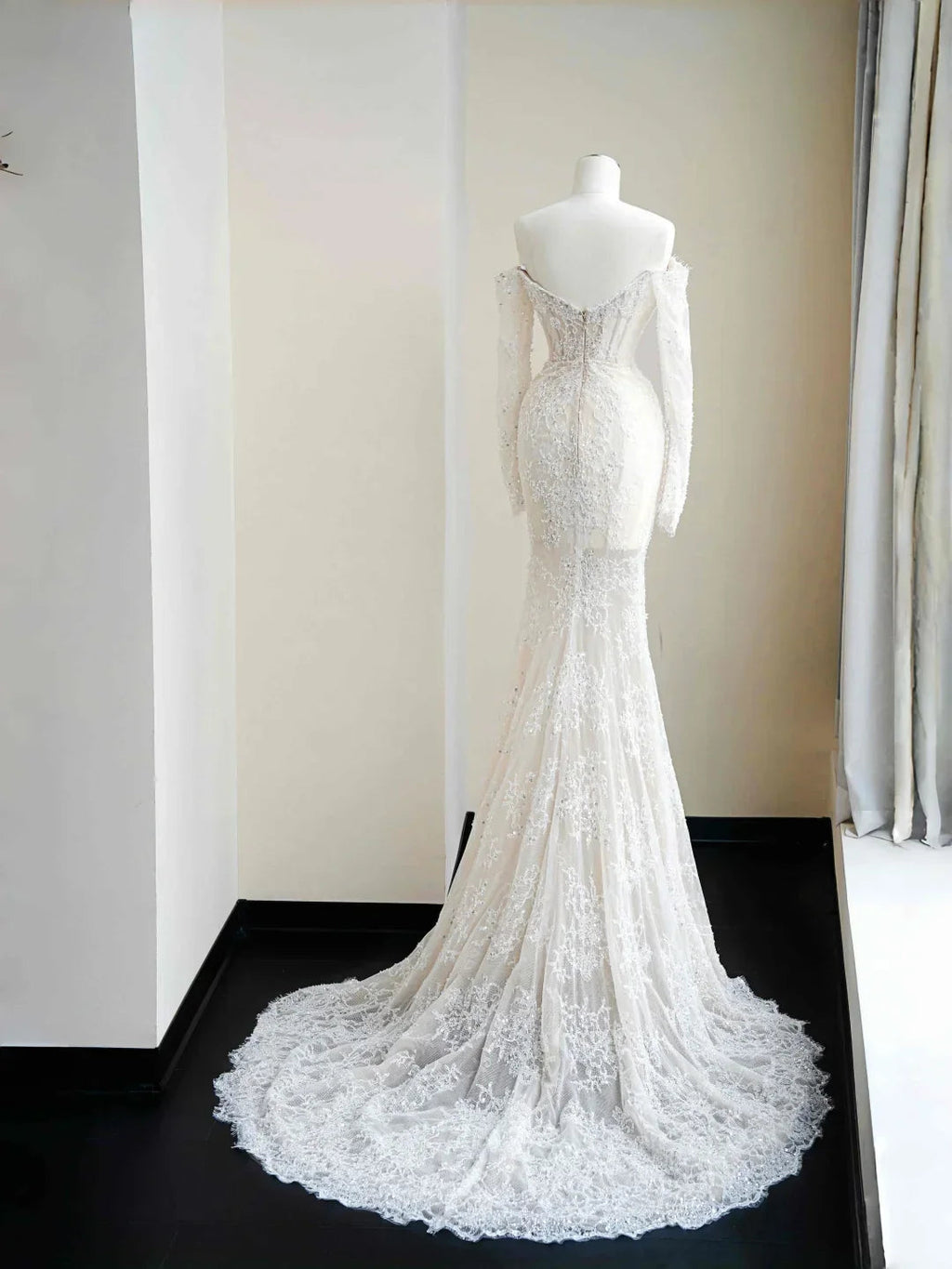 Vestido de fiesta de sirena con apliques de encaje blanco romántico, tul y lentejuelas, escote barco, vestido de noche Y8663