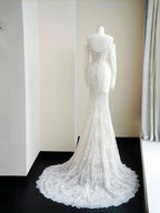 Vestido de fiesta de sirena con apliques de encaje blanco romántico, tul y lentejuelas, escote barco, vestido de noche Y8663