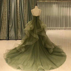 Grüne Träger Herzensdame Tüll Langes Abendkleid Grünes Geschichtetes Tüll Ballkleid Y987