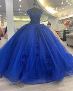 Vestido de baile em tule com apliques azul real, vestido para os 16 anos, vestido de princesa, Y2478
