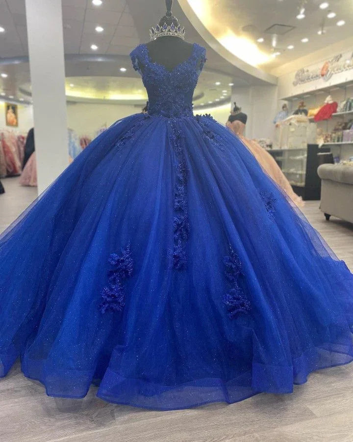 Vestido de baile em tule com apliques azul real, vestido para os 16 anos, vestido de princesa, Y2478