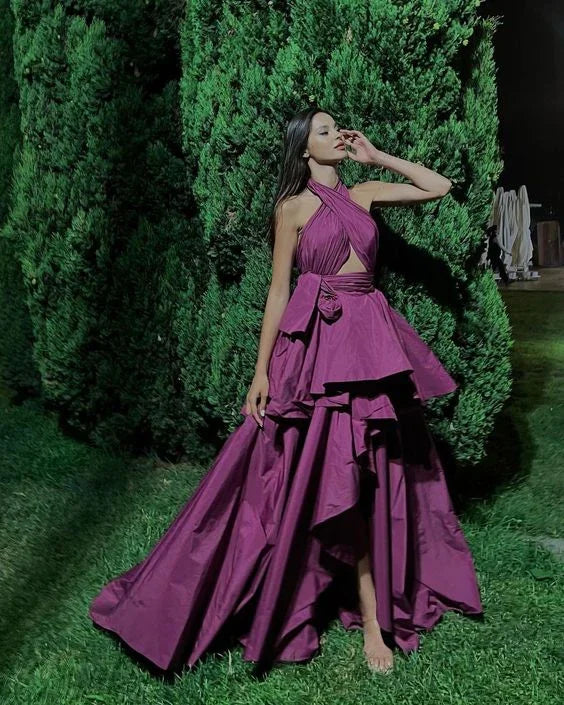 Vestido de noite roxo em linha A Vestido de gala roxo Y5876