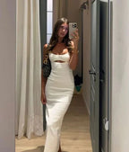 Weißes Abendkleid mit langen Spaghetti-Trägern, festliches Kleid Y7201