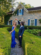 Vestido de Festa Elegante Azul Real Justo, Vestido de Noite Azul Real Sofisticado Y4085