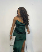 Robe de soirée longue élégante vert émeraude, robe fourreau formelle vert émeraude Y2177
