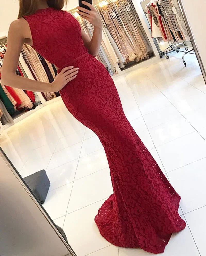 Robes de soirée élégantes en dentelle bordeaux style sirène Y771