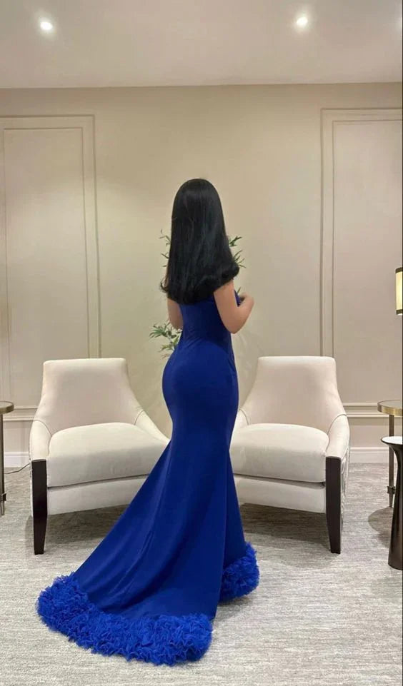 Vestido de Noite Elegante Azul Sereia Vestido Formal Azul Y6397