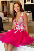 A-line V-Neck Tulle Homecoming Dress with Appliques