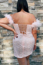 Bodycon Sequins Homecoming Dress with Feathers