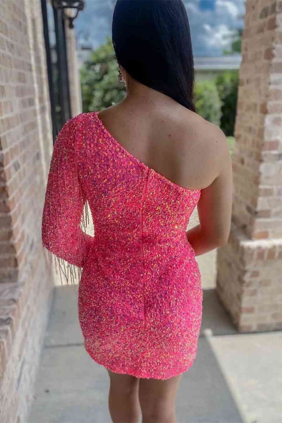 Etui-Linie Langarm Homecoming-Kleid mit Fransen und Pailletten