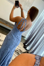 Meerjungfrau One-Shoulder-Spitzen-Ballkleid mit Schlitz