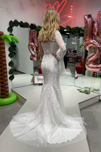Vestido de fiesta de encaje de manga larga con un solo hombro y corte sirena